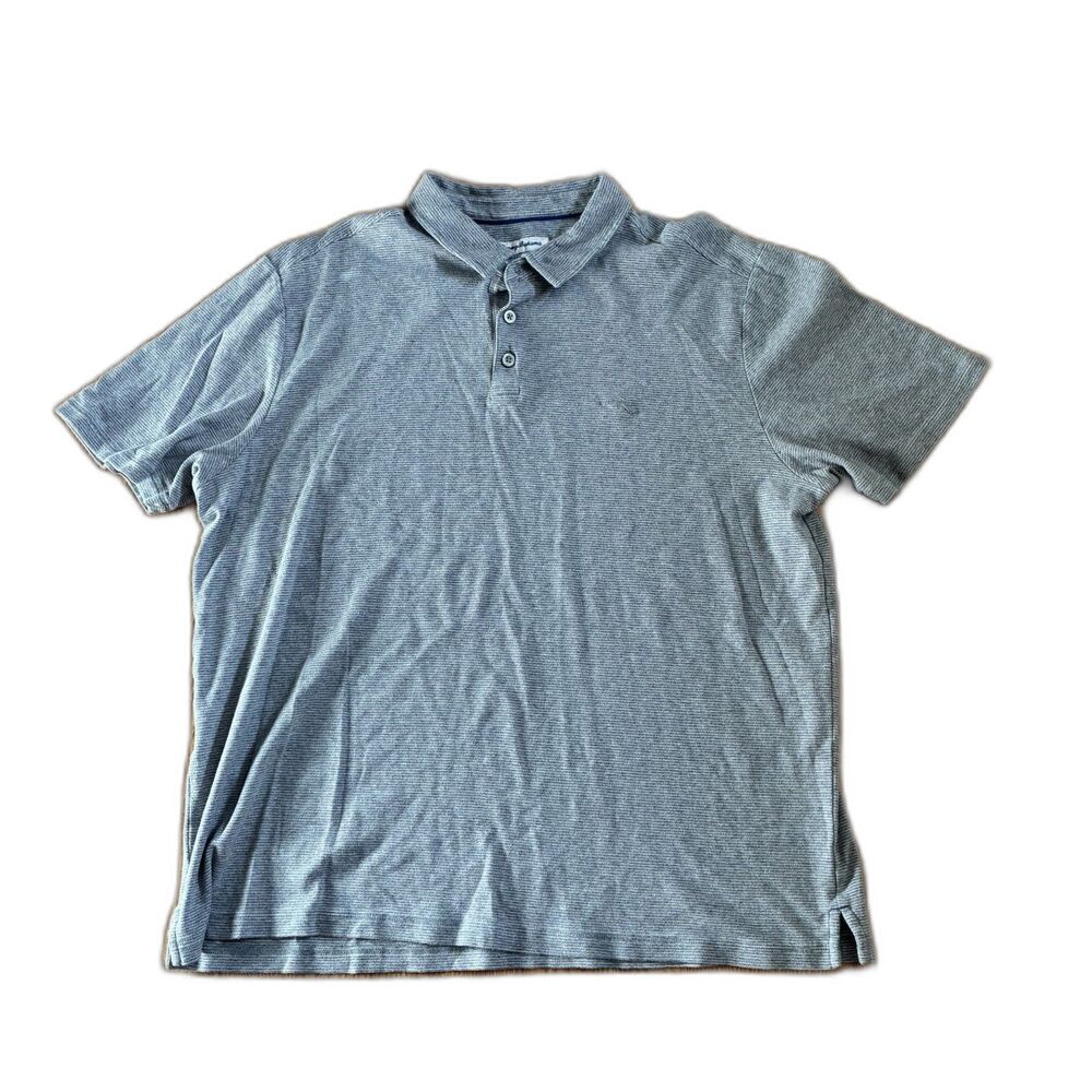 Tommy Bahama Gray Old Money Striped Polo Shirt XL  Cotton Golf Preppy Coastal